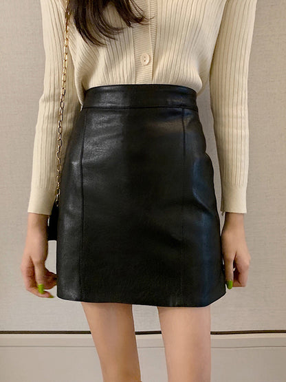Leather A-line High Waist Skirt