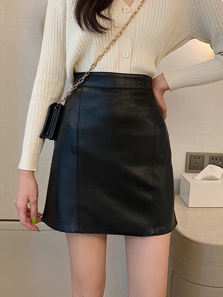 Leather A-line High Waist Skirt