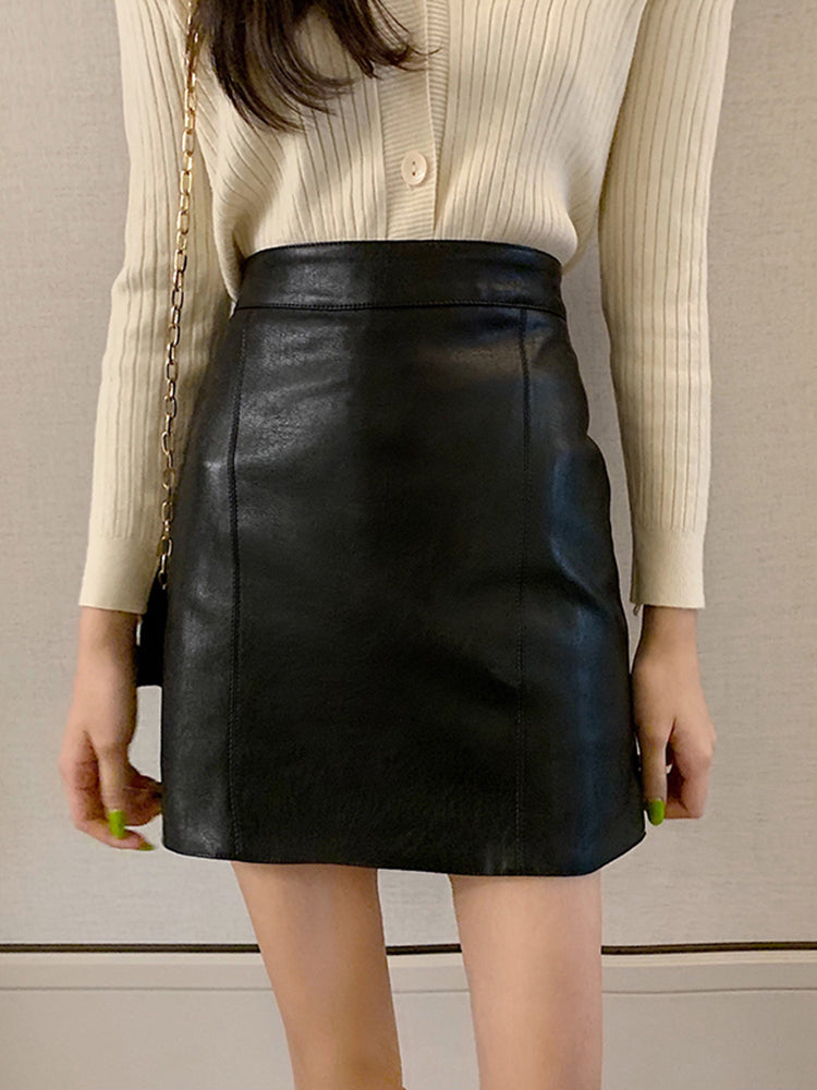 Leather A-line High Waist Skirt