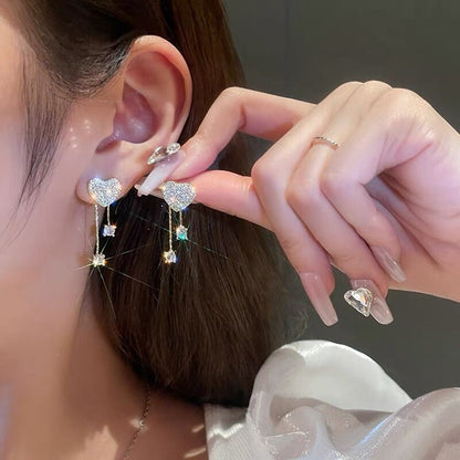 Silver Bowknot Star Tassel Earrings